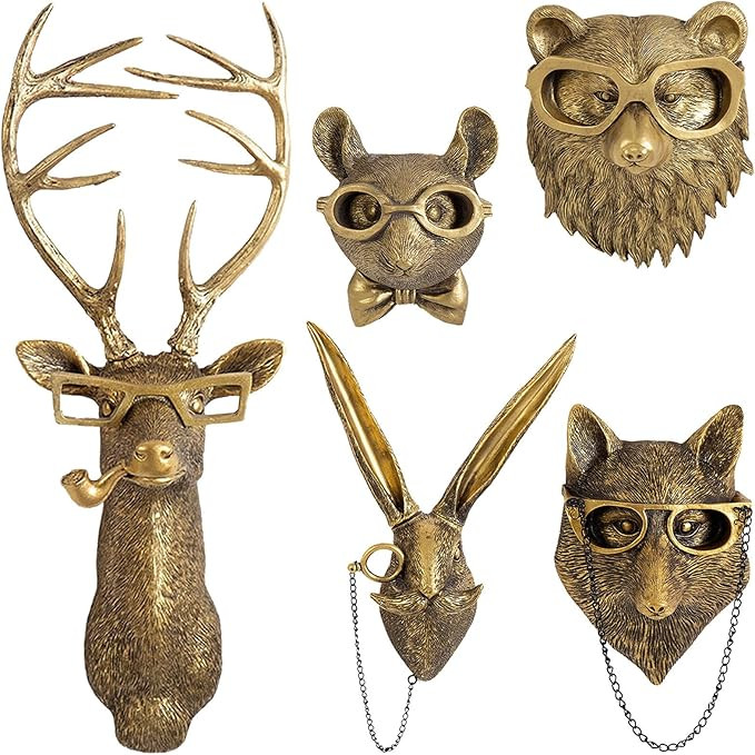 GUASDIE Animal Heads Wall Decor, Faux Deer Head Mount, Animal Sculptures Wall Decor, Resin Animal... | Amazon (US)