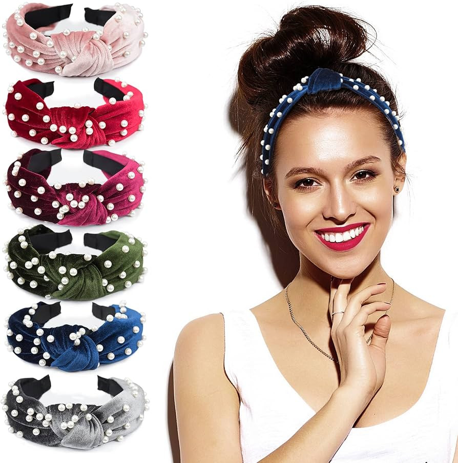 EAONE Pearl Headbands 6 Colors, Knotted Headbands for Women Fashion Turban Headband Hair Bands Wi... | Amazon (US)