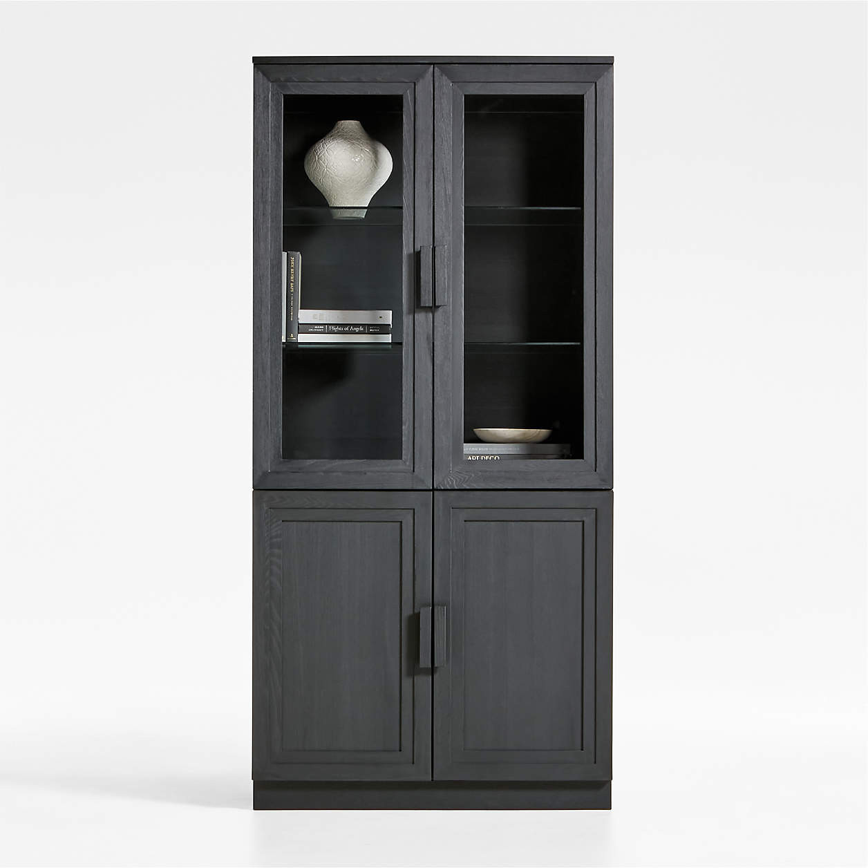 Calypso 36" Black Wood Storage Cabinet with Glass and Wood Doors + Reviews | Crate & Barrel | Crate & Barrel