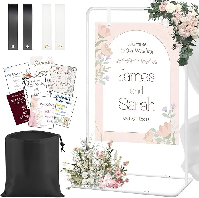 Jsngbse Adjustable Wedding Welcome Sign Stand with 2 Pair Hanging Straps, Welcome to Our Wedding ... | Amazon (US)