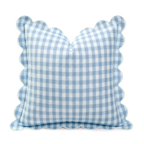 Chicplaid Gingham Scalloped Throw Pillow Cover 20"x20",Blue | Amazon (US)