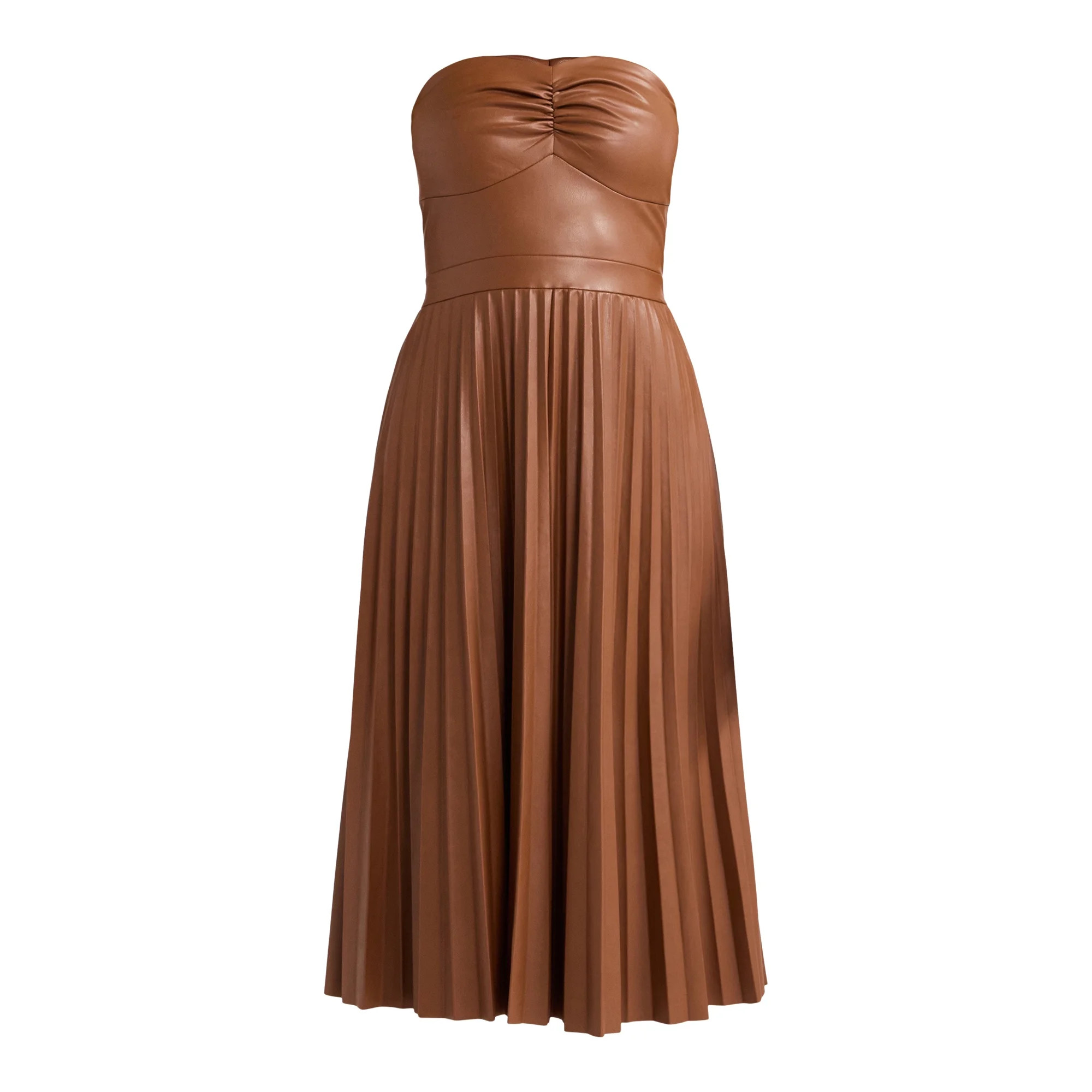 Scoop Women's Ultimate Faux Leather Strapless Pleated Midi Dress, Sizes XS-XXL | Walmart (US)