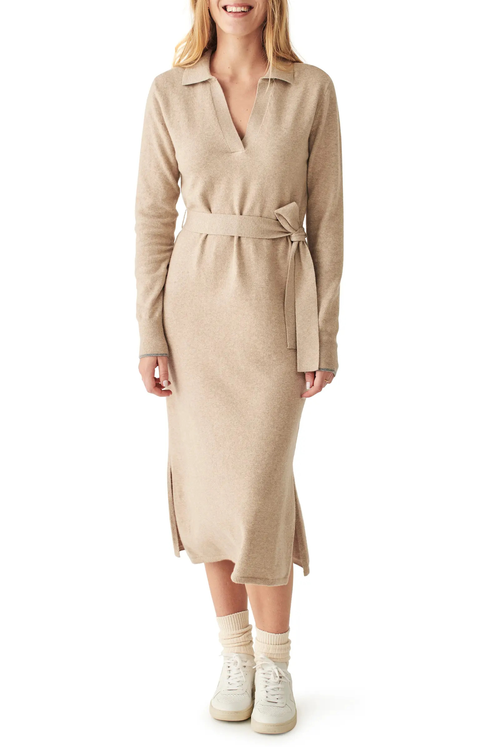 Jackson Long Sleeve Tie Waist Cotton Blend Sweater Dress | Nordstrom