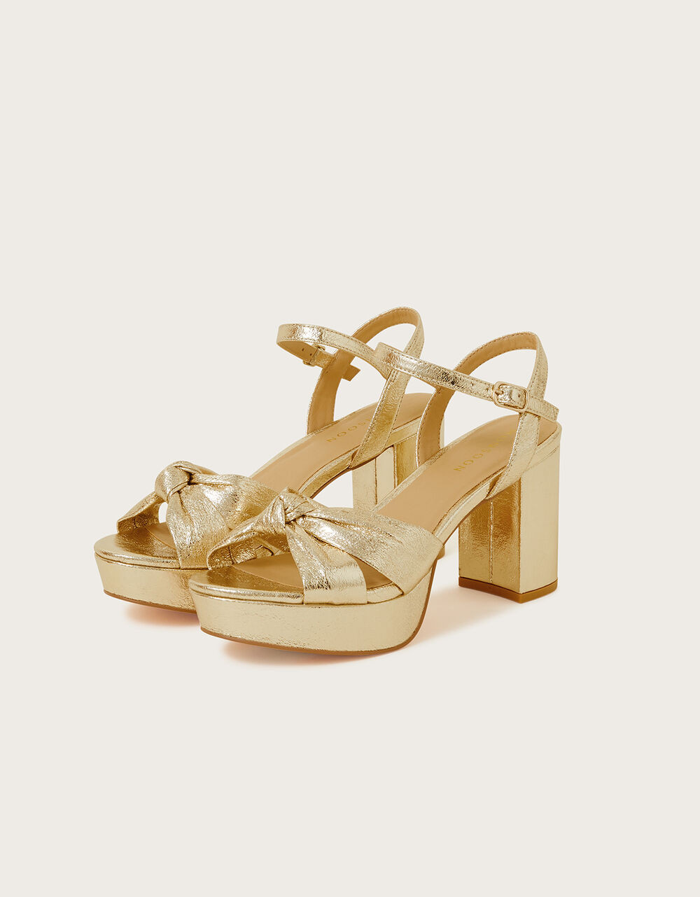 Metallic Twist Knot Platform Heels Gold | Monsoon (UK)