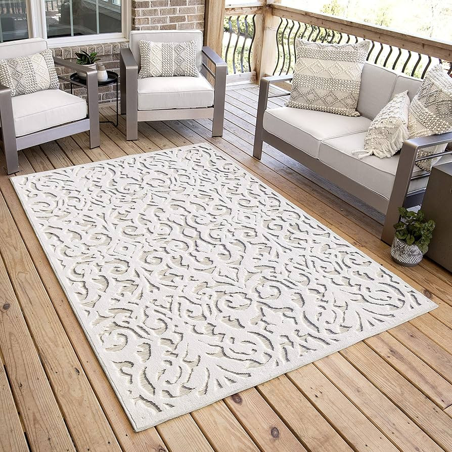 My Texas House Lady Bird Rug - 5'2" X 7'6" Rectangle In Natural Driftwood, High-Low, Floral desig... | Amazon (US)