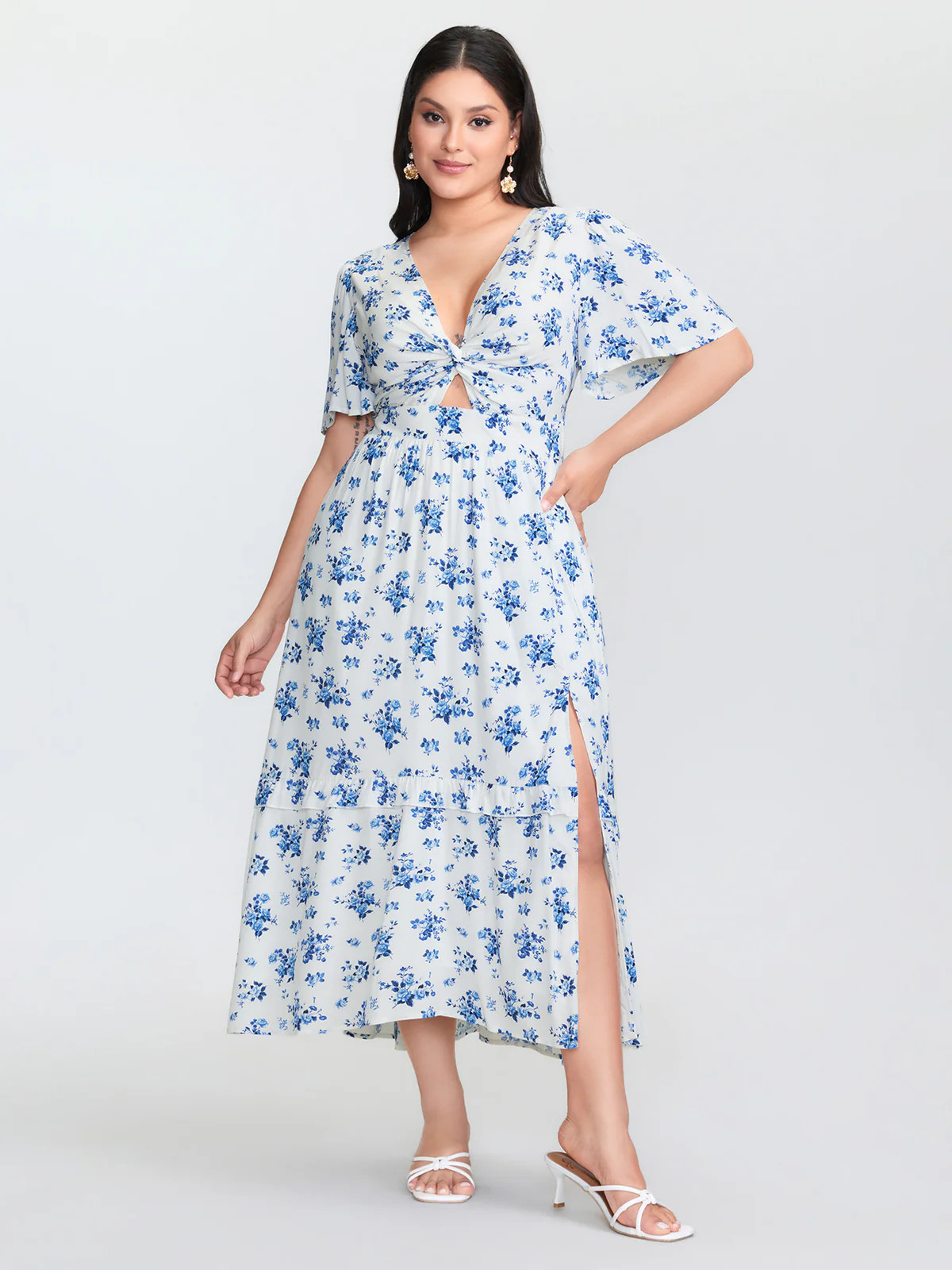 Floral Print Cut-Out Twisted Midi Dress | Bloomchic