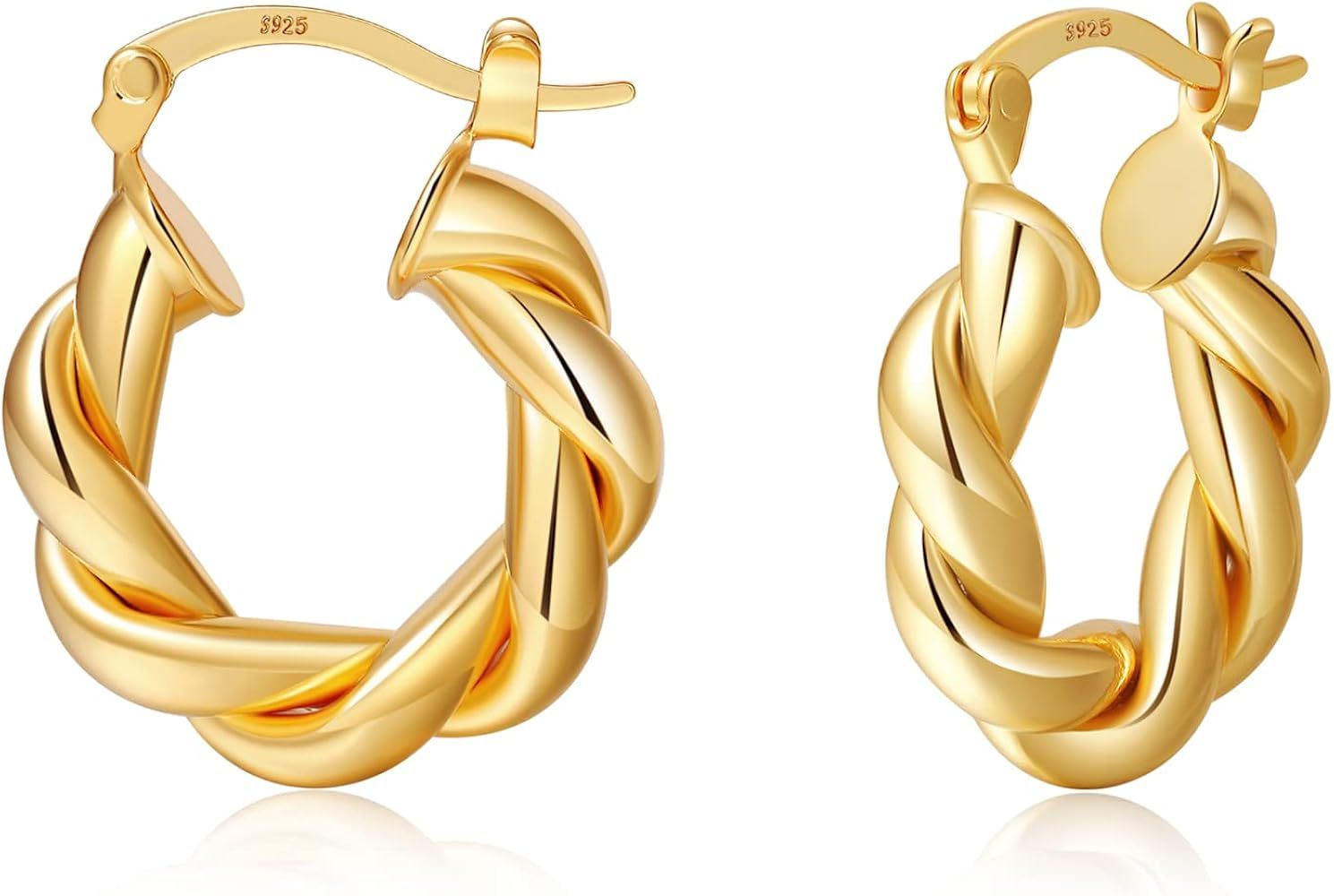 Twisted Gold Hoop Earrings for Women, Thick Chunky Hoops Hypoallergenic Vintage Twist Earings Big | Amazon (US)