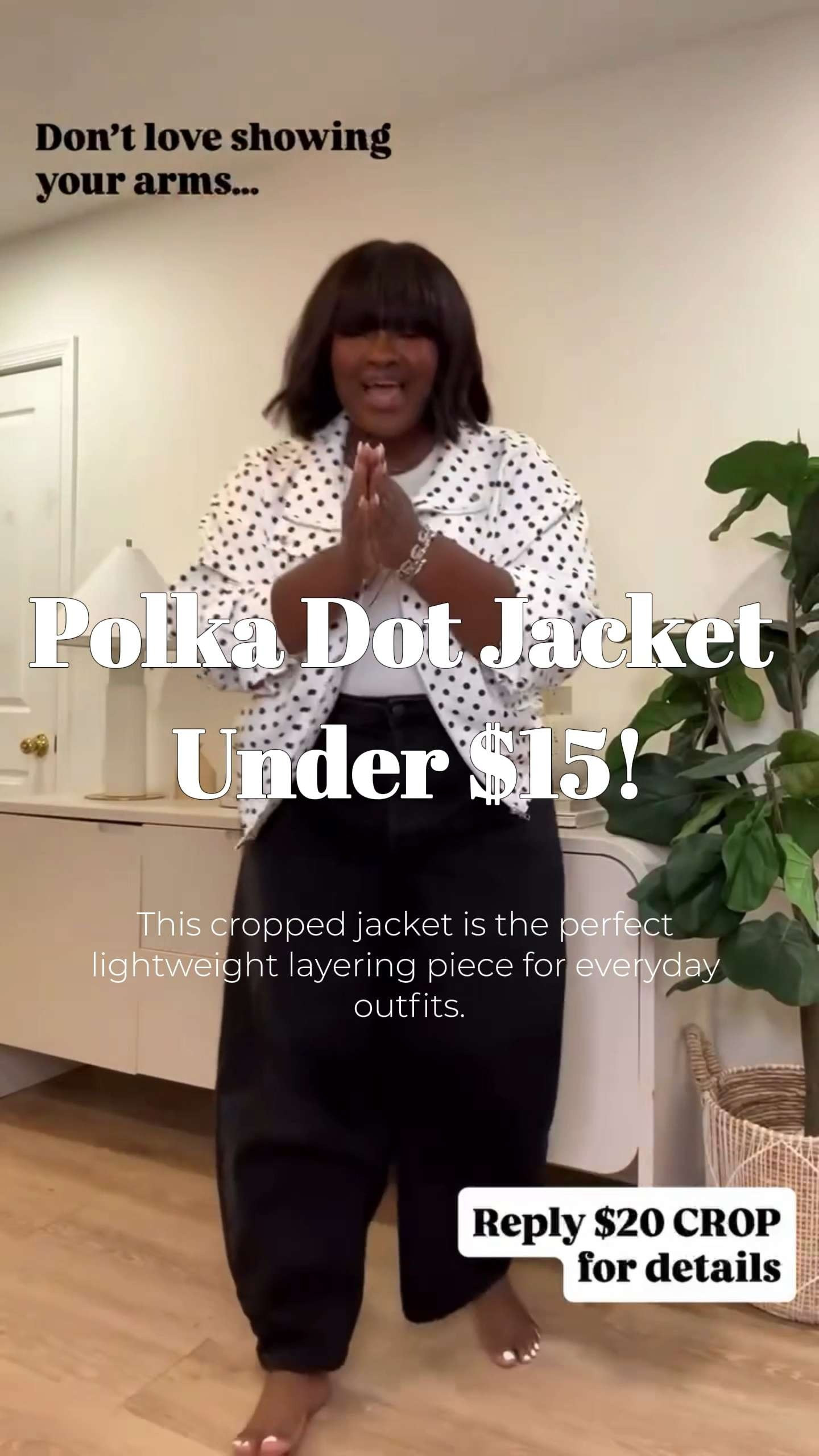 This polka dot cropped jacket instantly makes a simple tank and pants combo feel styled without adding bulk or making me hot. It’s lightweight, comfortable, easy to throw on, and honestly one of those pieces that works with almost everything in your closet. #PlusSizeFashion #AffordableFashion #LayeringPieces #LTKStyle #WalmartFashion #CurvyStyle #CasualOutfits #EverydayStyle #PlusSizeOutfits #LTKFindsUnder50 

 #LTKootd #LTKMidsize #LTKPlusSize