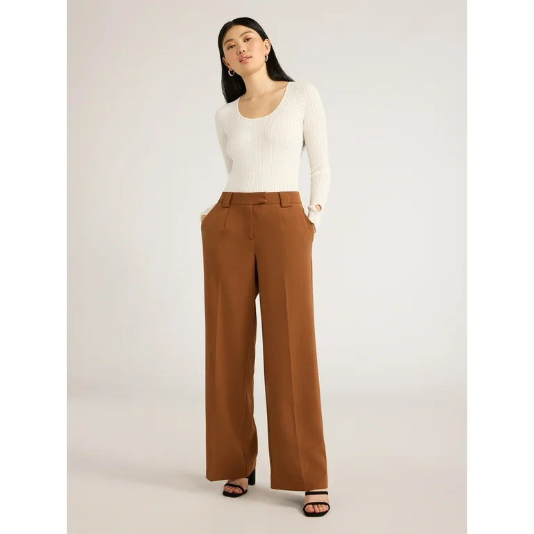 Scoop Women’s Ultimate Crepe Wide Leg Trousers, 32.5" Inseam, Sizes 0-20 | Walmart (US)