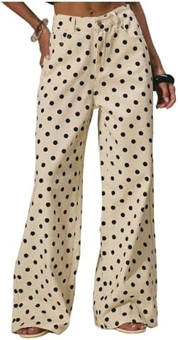 MakeMeChic Women's Polka Dots Wide Leg Jeans Mid Waist Denim Pants with Pocket | Amazon (US)