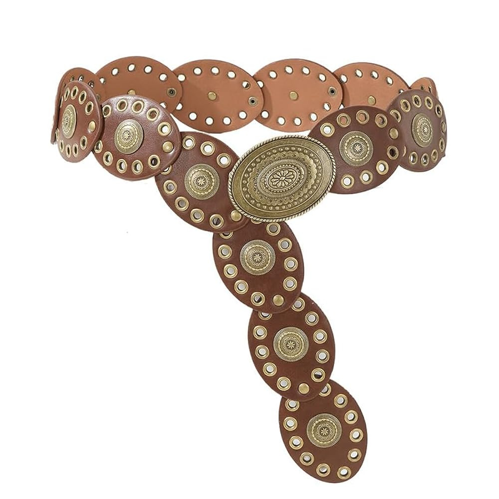 Women Western-Belts Wide-Hollow-Disc-Leather-Belt Metal Buckle Vintage Soft Belt for Jeans Dresse... | Amazon (US)