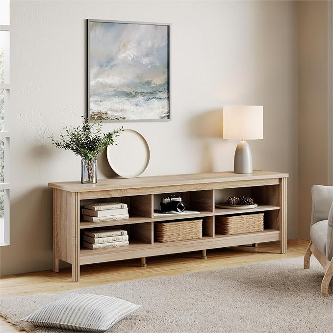 WAMPAT TV Stand for 75 inch TV Entertainment Center, Wood TV Console Media Table with 6 Cubby Sto... | Amazon (US)