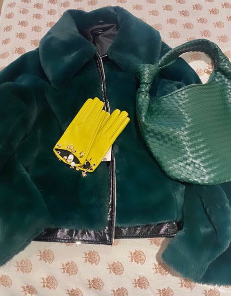 Favorite Fall fuzzy velour teddy emerald green jacket, embellished gloves and Bottega inspired Jodi in the large size. 

#LTKSeasonal #LTKstyletip #LTKHolidaySale