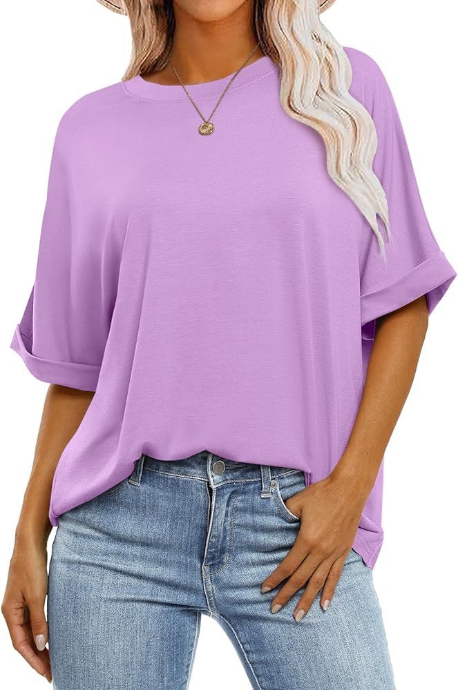 ANRABESS Women's Oversized T-Shirts Summer Casual Crewneck Short Sleeve Shirts Loose Fit Plain Ba... | Amazon (US)