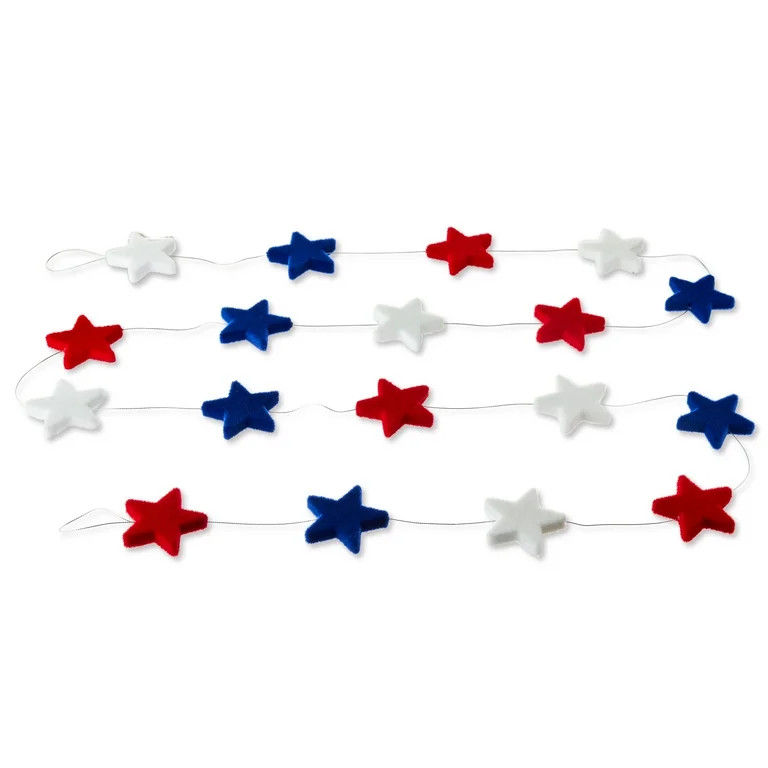 Patriotic Flocked Star Garland, Red/White/Blue, 9', by Way To Celebrate | Walmart (US)