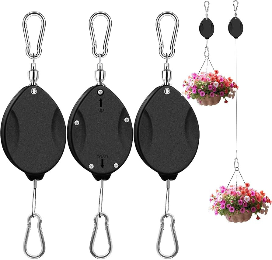 3 Pcs Upgraded Heavy Duty Retractable Plant Hanger,Plant Pulleys for Hanging Plants,Easy to Raise... | Amazon (US)