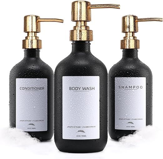 Shampoo and Conditioner Dispenser, 16.9oz Refillable Shampoo and Conditioner Bottles with Gold Pu... | Amazon (US)