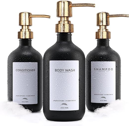 Shampoo and Conditioner Dispenser, 16.9oz Refillable Shampoo and Conditioner Bottles with Gold Pu... | Amazon (US)