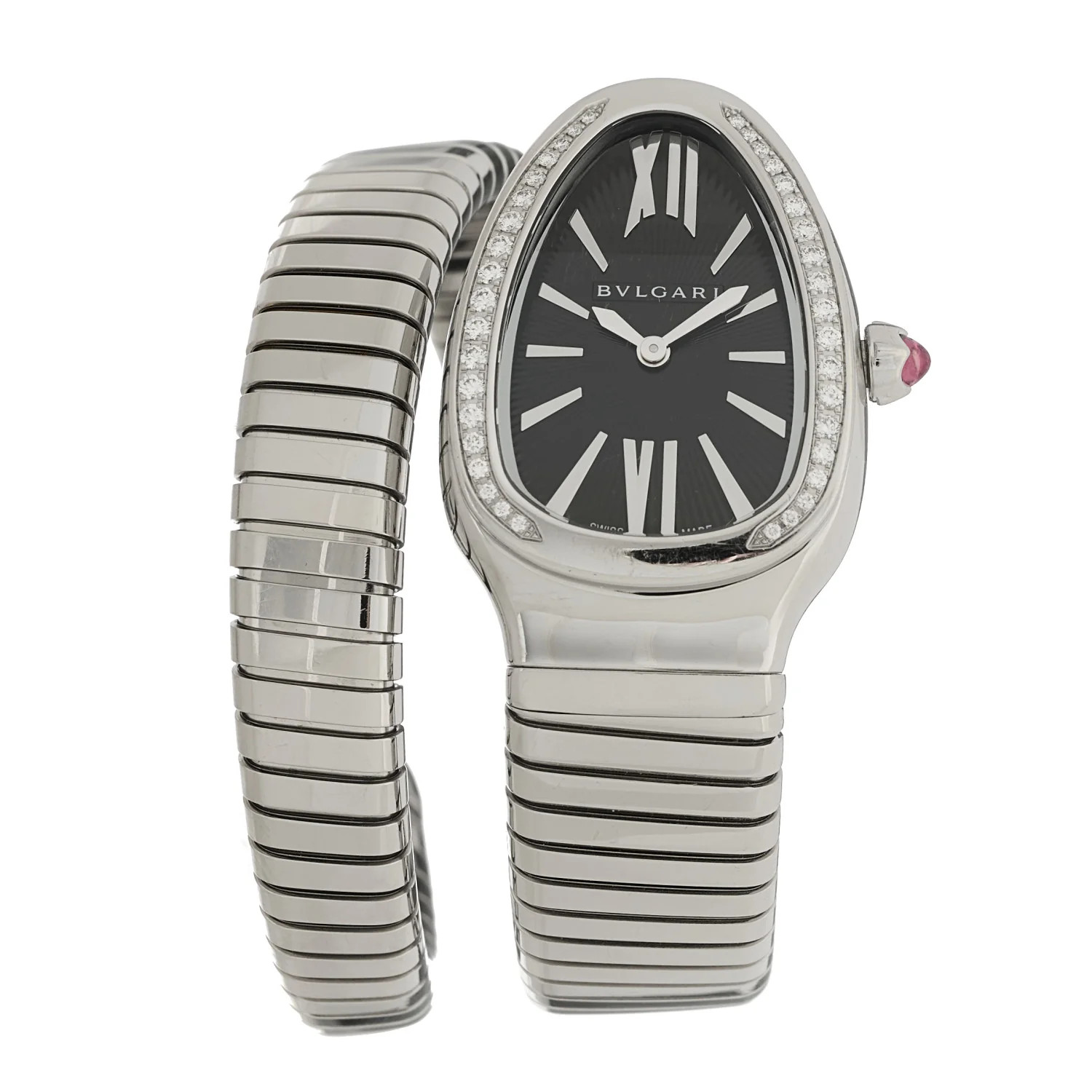 Bulgari Stainless Steel Diamond Bezel 35mm Serpenti Tubogas Quartz Watch Black 1726410 | FASHIONPHILE (US)