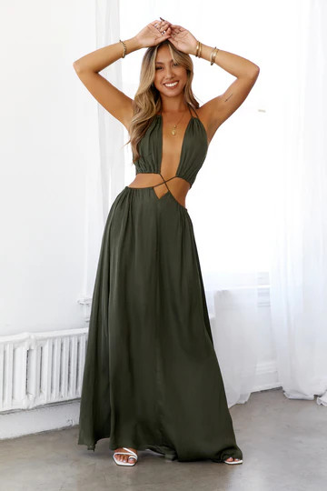 HELLO MOLLY Keep It Flowing Maxi Dress Khaki | Hello Molly (AU)