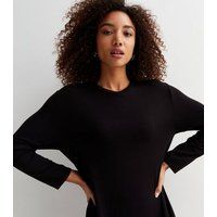 Black Long Sleeve Oversized Midi T-Shirt Dress New Look | New Look (UK)