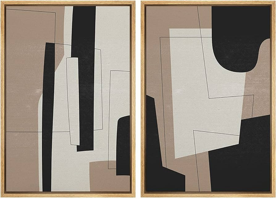 Ashbrook Framed Canvas Print Wall Art Brown, White and Black Polygon Collage Abstract Shapes Illu... | Amazon (US)