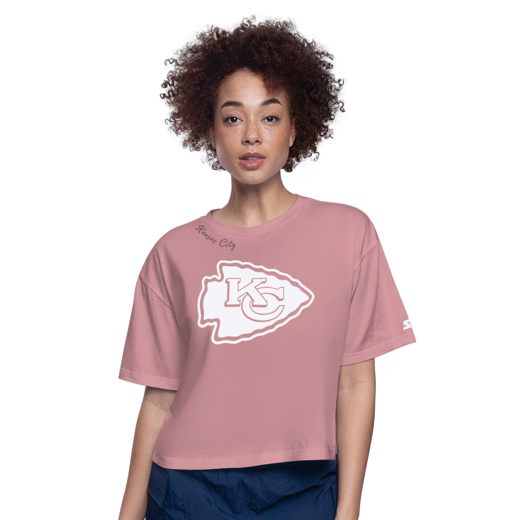 Kansas City Chiefs Starter Women's Play the Ball Boxy Cropped T-Shirt - Pink | Fanatics