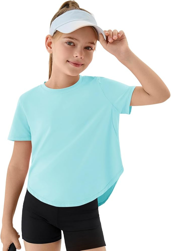 Haloumoning Girls Athletic Shirts Kids Short Sleeve Quick Dry Active Sports Tops Tees 5-14 Years | Amazon (US)
