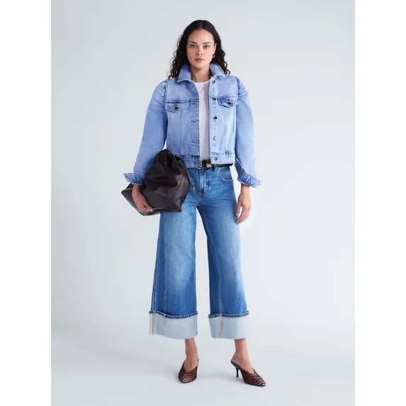 Scoop Women’s Denim Trucker Jacket with Puff Sleeves, Sizes XS-XXL | Walmart (US)