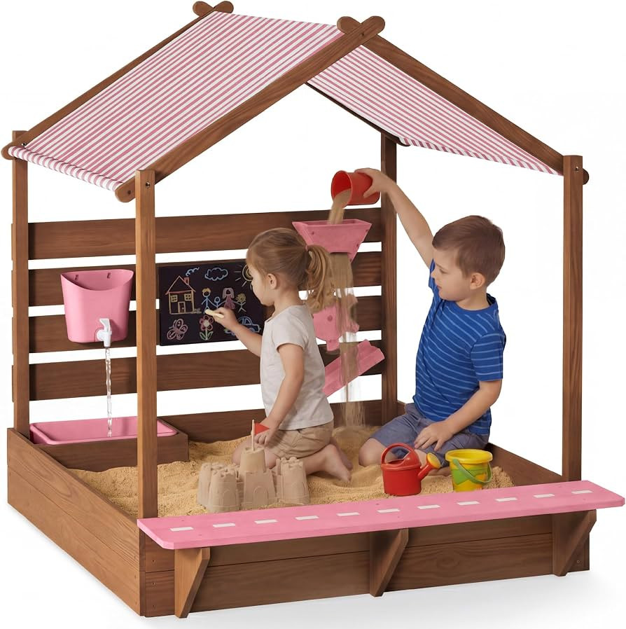 Best Choice Products Sandbox with Canopy, Extra Large Wooden Kids Sand Box with Cover, Water Tabl... | Amazon (US)