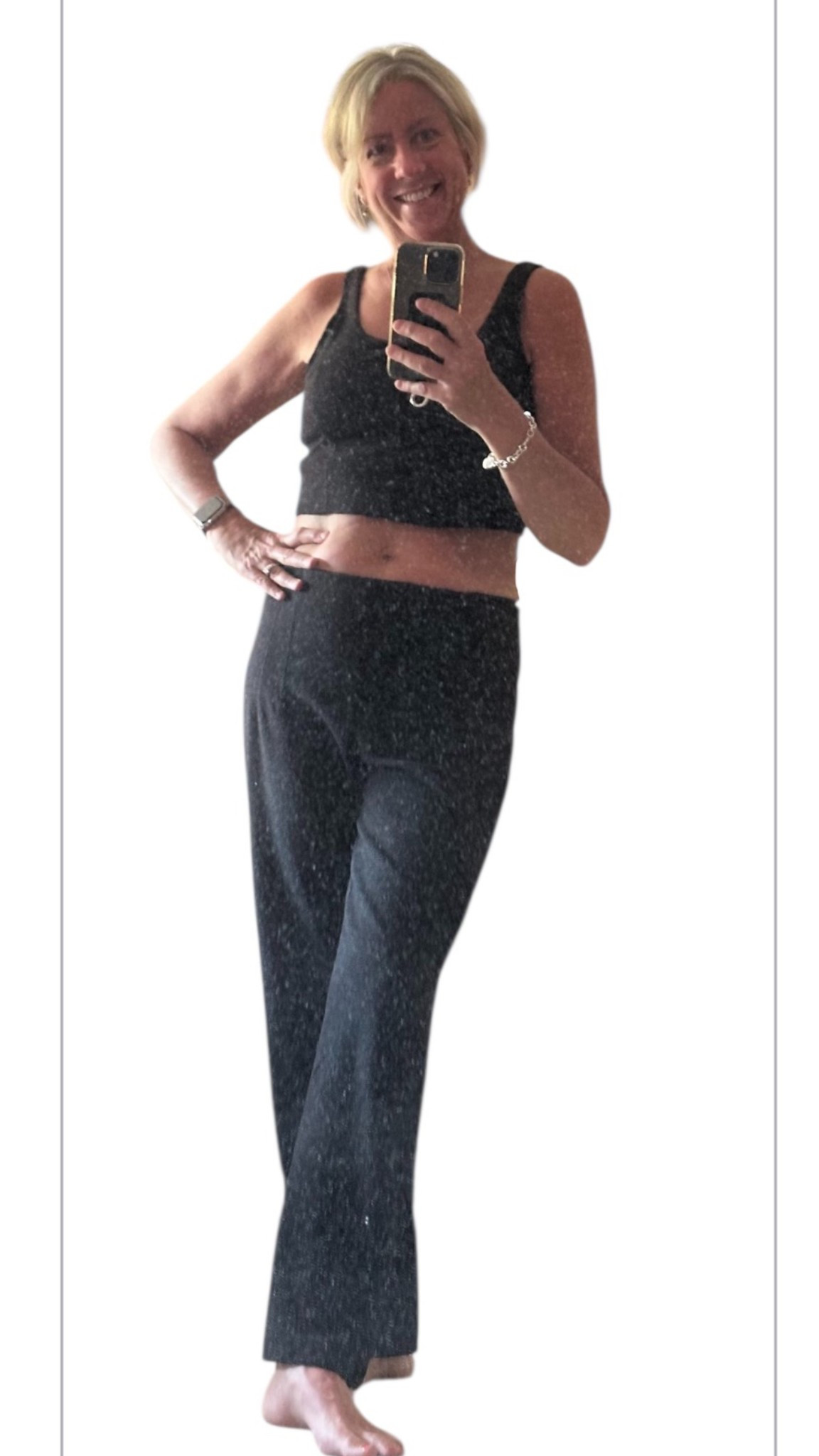 Wishing for some warmer days !

This matching set from H&M is comfy and stylish .  The knit fabric is soft and stretchy .  The pants have a slight flare to them . They pull on and have no zipper or button enclosures . 
The cropped style tank has an inner liner and is made with same stretchy knit fabric .   
The weather has been very unpredictable   , so this outfit  can be warm under a hoodie or sweater of any kind .   I wore it under a crochet hoodie for a beachy vibe to keep me warm .   

Matching pants and top @hm

#black
#matchingset
#knit
#relaxedfit
#fashionablesixties
#yoga


#LTKspring #LTKcanada