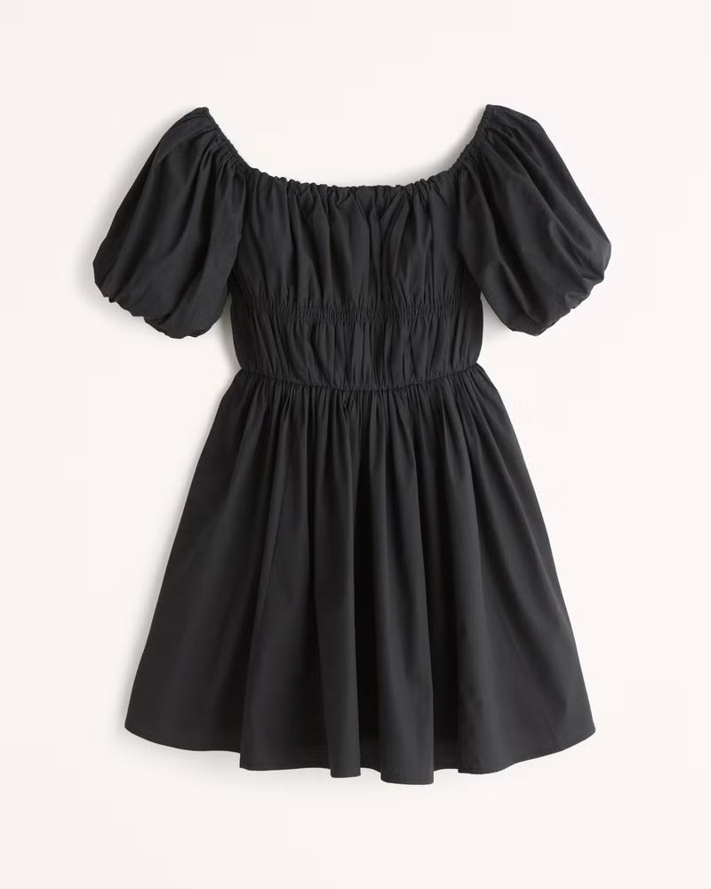 Abercrombie & Fitch Women's Off-The-Shoulder Puff Sleeve Mini Dress in Black - Size S PET | Abercrombie & Fitch (US)