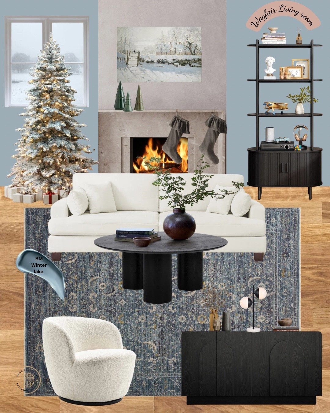 Wayfair living room! All of the furniture is on sale! White sofa, black coffee table, black bookshelves and black credenza. #homedecor #livingroom #christmasdecor

#LTKHoliday #LTKHome #LTKFamily