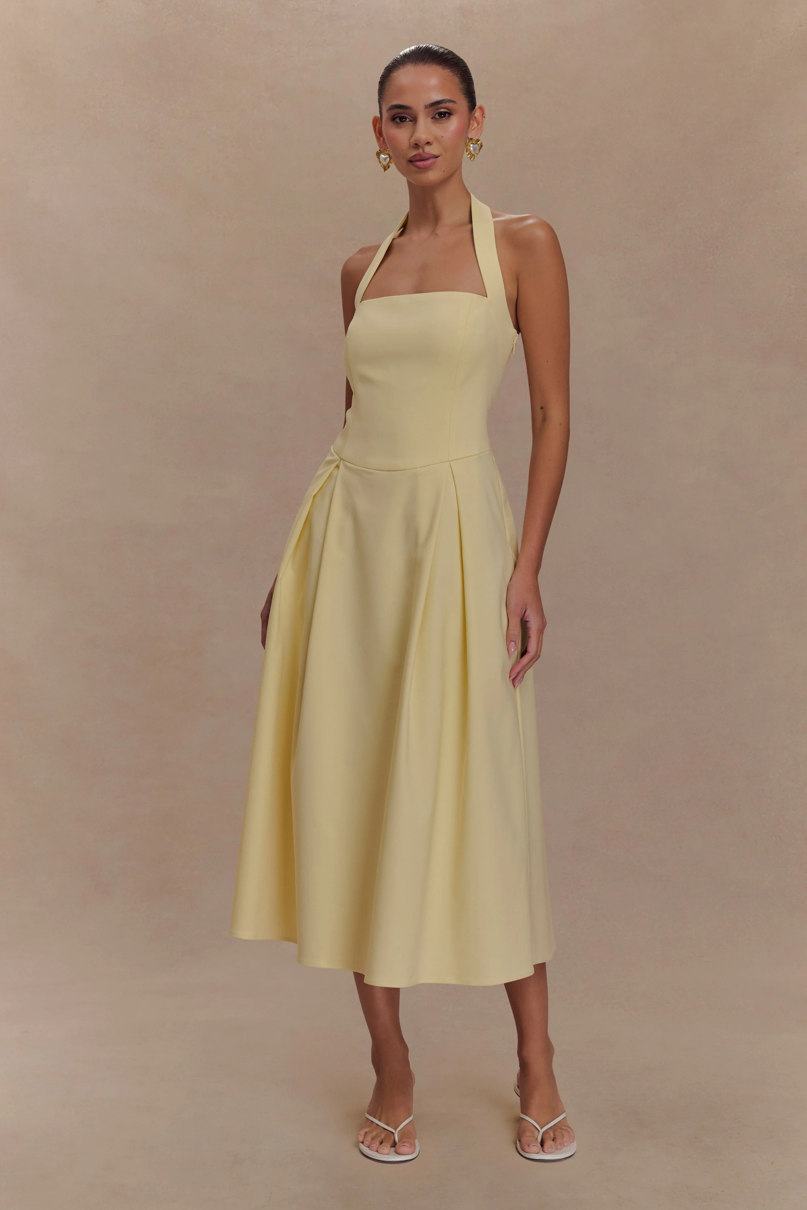 Juana Halter Midi Dress - Lemon | MESHKI US
