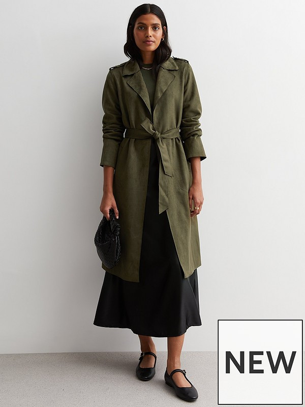 New Look Olive Suedette Belted Mac | Very (UK)