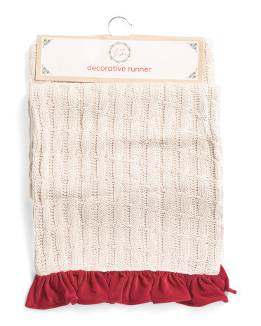 Cable Knit With Ruffle Trim Table Runner | Polyester/Cotton | Marshalls