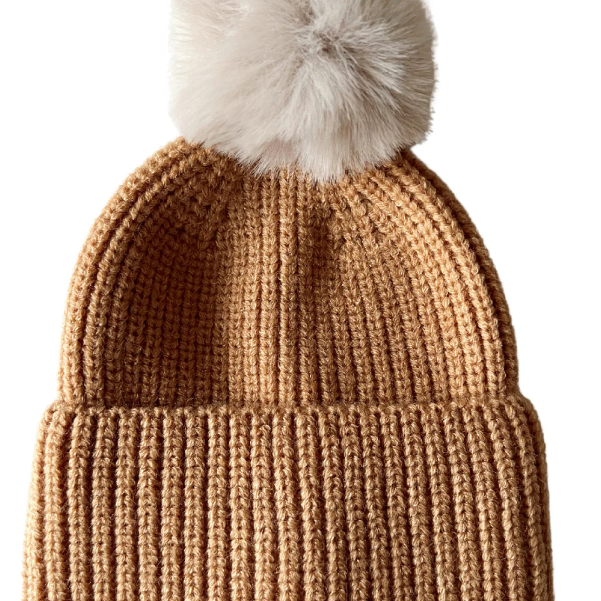 Rib Knit Fur Pom Hat, Rustic | SpearmintLOVE