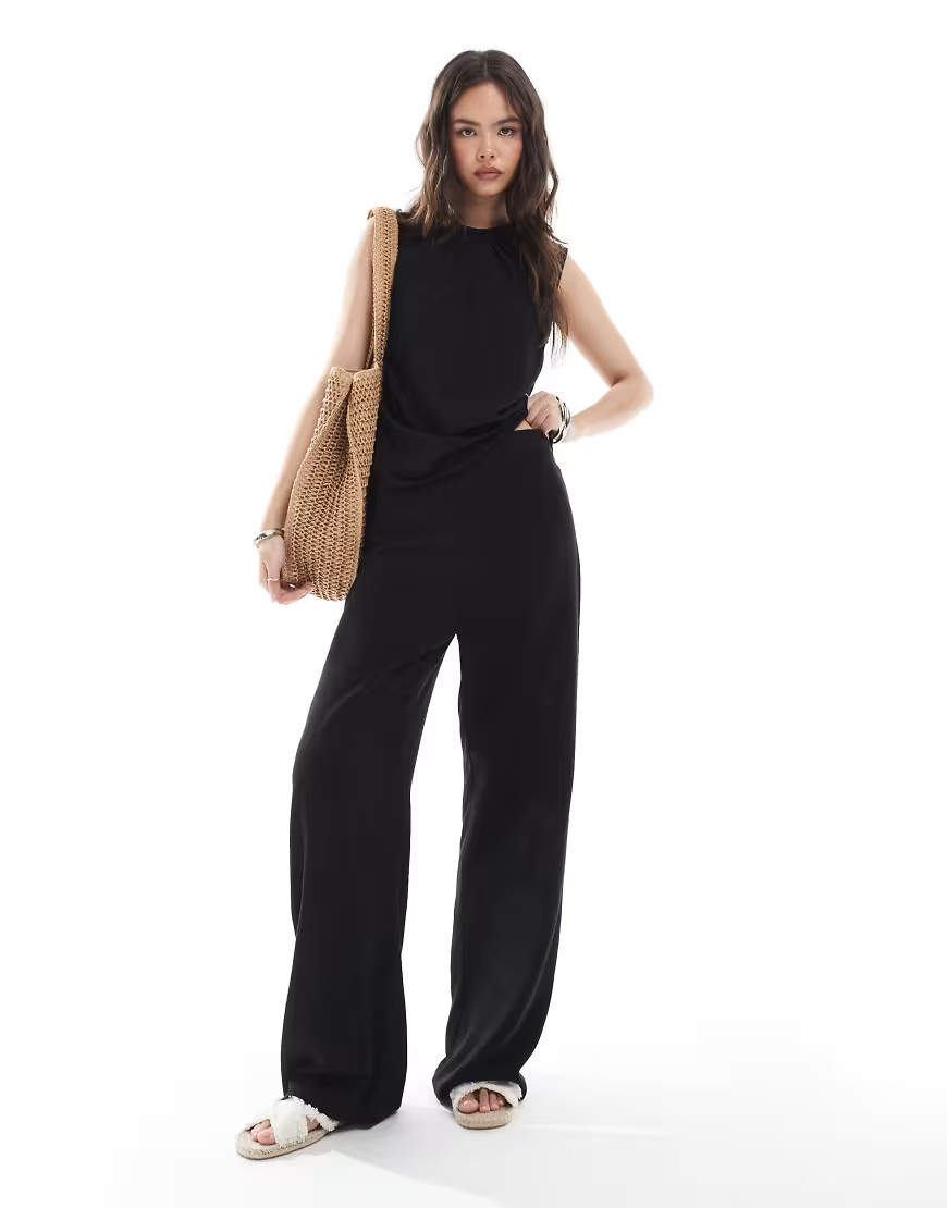 ASOS DESIGN linen look pants in black - part of a set | ASOS (Global)