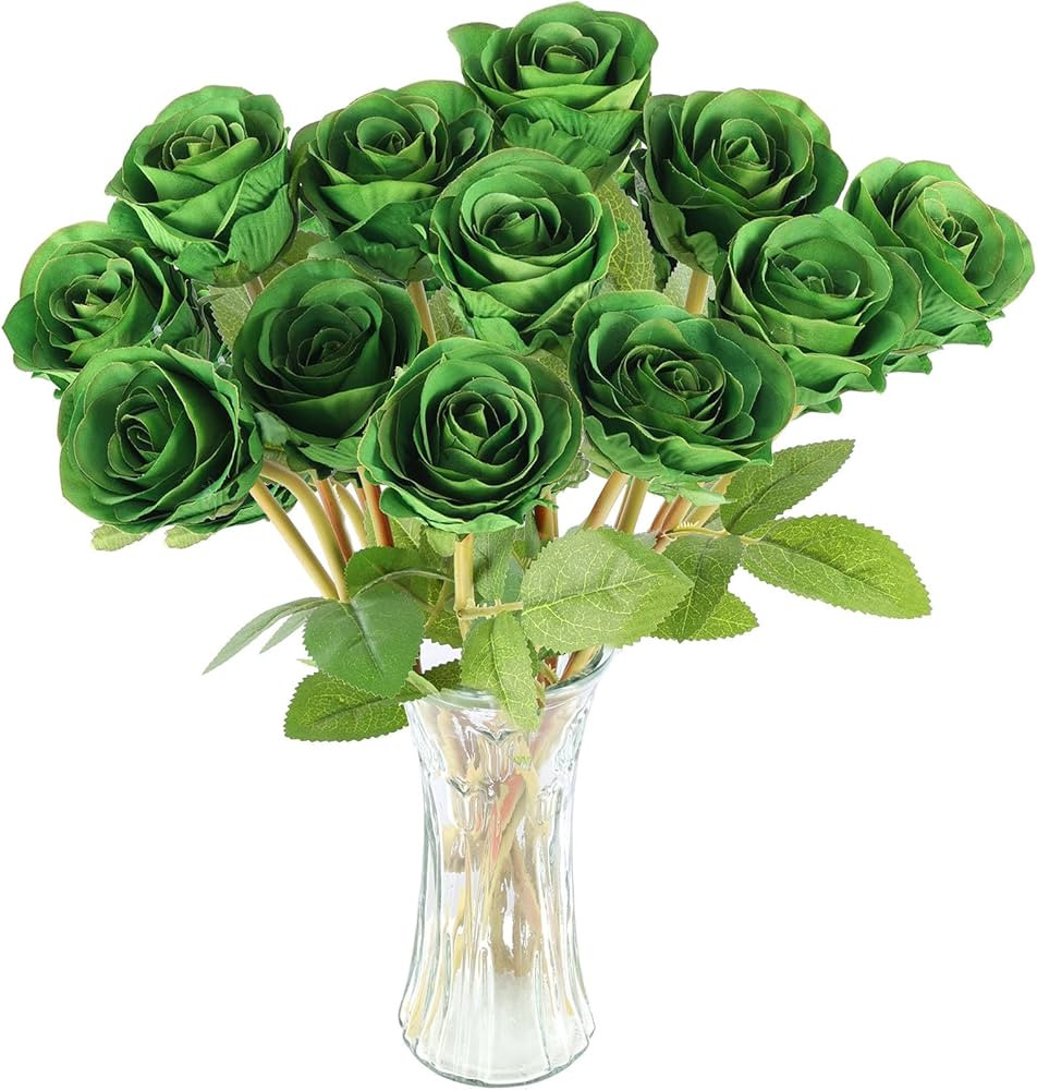 Hananona Artificial Roses Flowers for St. Patrick's Day，12 Pcs Silk Green Rose Bouquet for Spri... | Amazon (US)