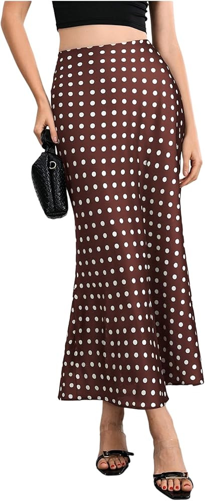 MAKEMECHIC Women's Silk Satin Polka Dots Midi Skirt Vintage Elegant Flowy Pencil Long Skirts | Amazon (US)
