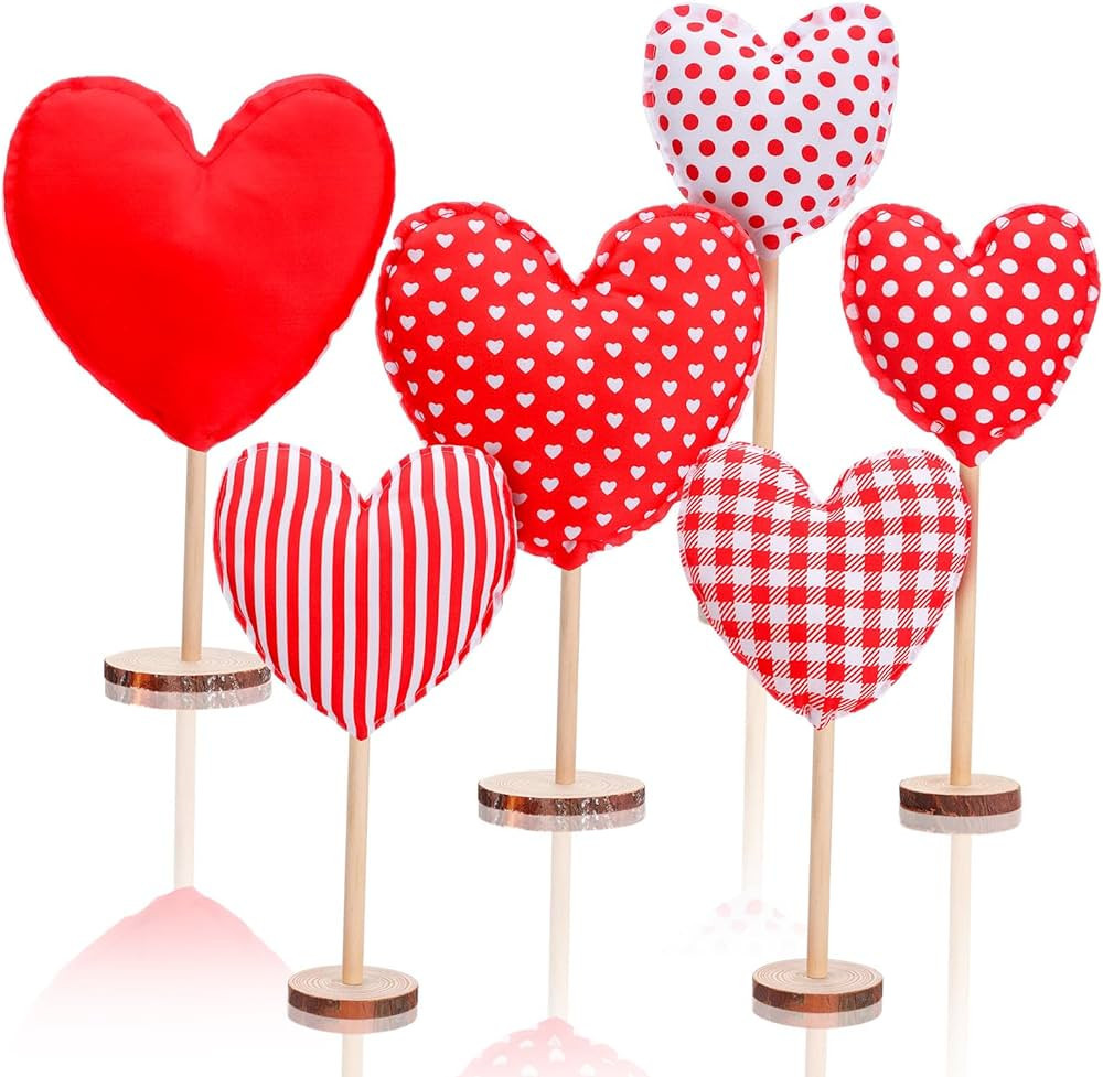 Suzile 6 Pcs Valentine's Day Heart Decorative Heart Table Centerpiece Decor Tall Heart Standing W... | Amazon (US)