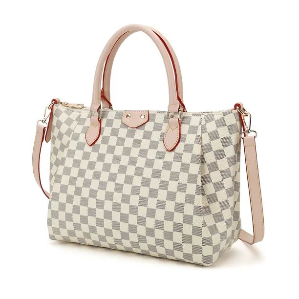 TWENTY FOUR White Checkered Handbags Leather Shoulder Tote bag Cross body Strap - White Christmas... | Walmart (US)