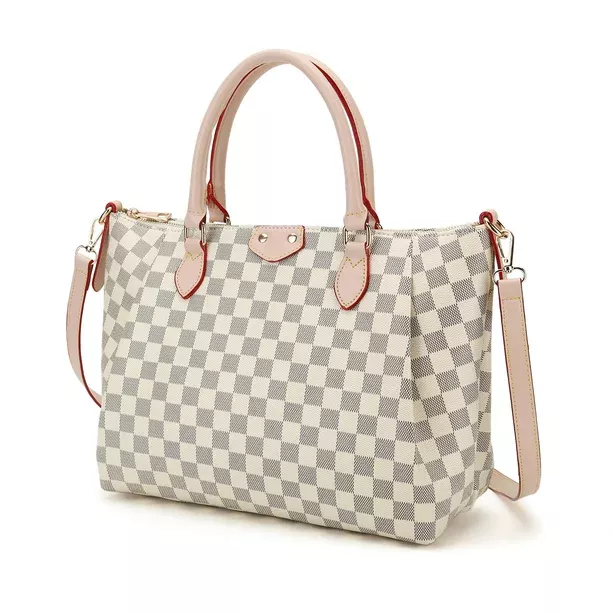 TWENTY FOUR White Checkered Handbags Leather Shoulder Bag and