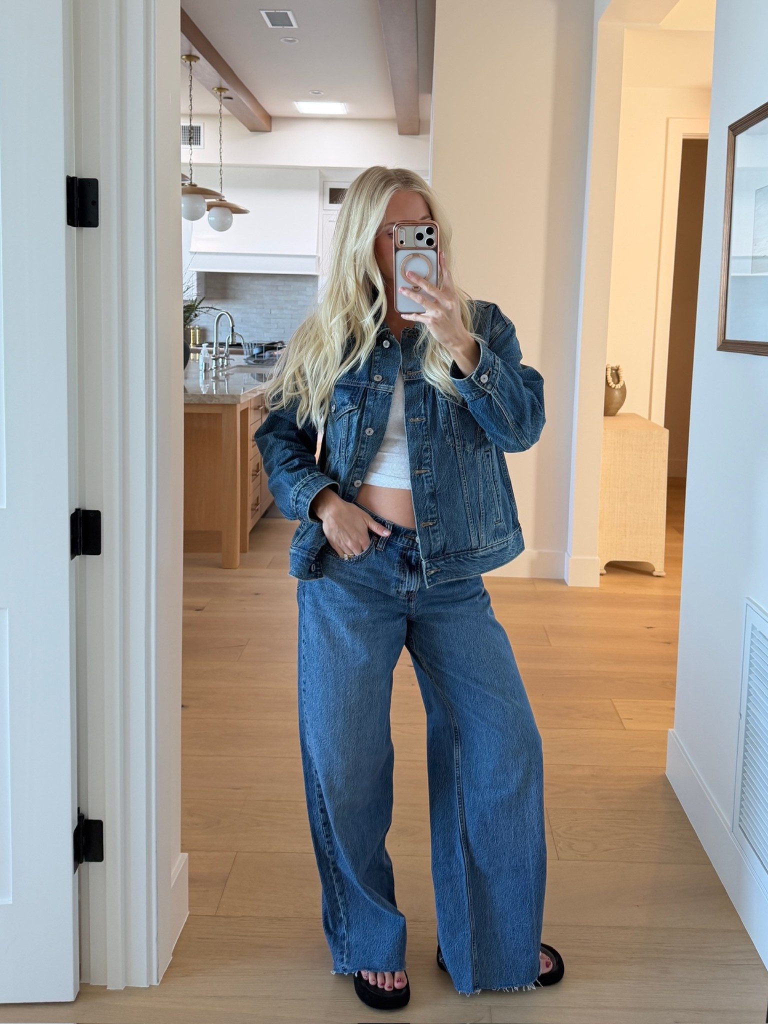 Code AFKATHLEEN for an additional 15% off! Wearing a medium in tee & jacket (medium wash), 29 reg in jeans- color medium wash (sized up for pregnancy), shoes are tts! #kathleenpost

Bump friendly, maternity outfit, casual chic, comfy but cute look, errands outfit, denim on denim

 #LTKootd #LTKSaleAlert #LTKBump