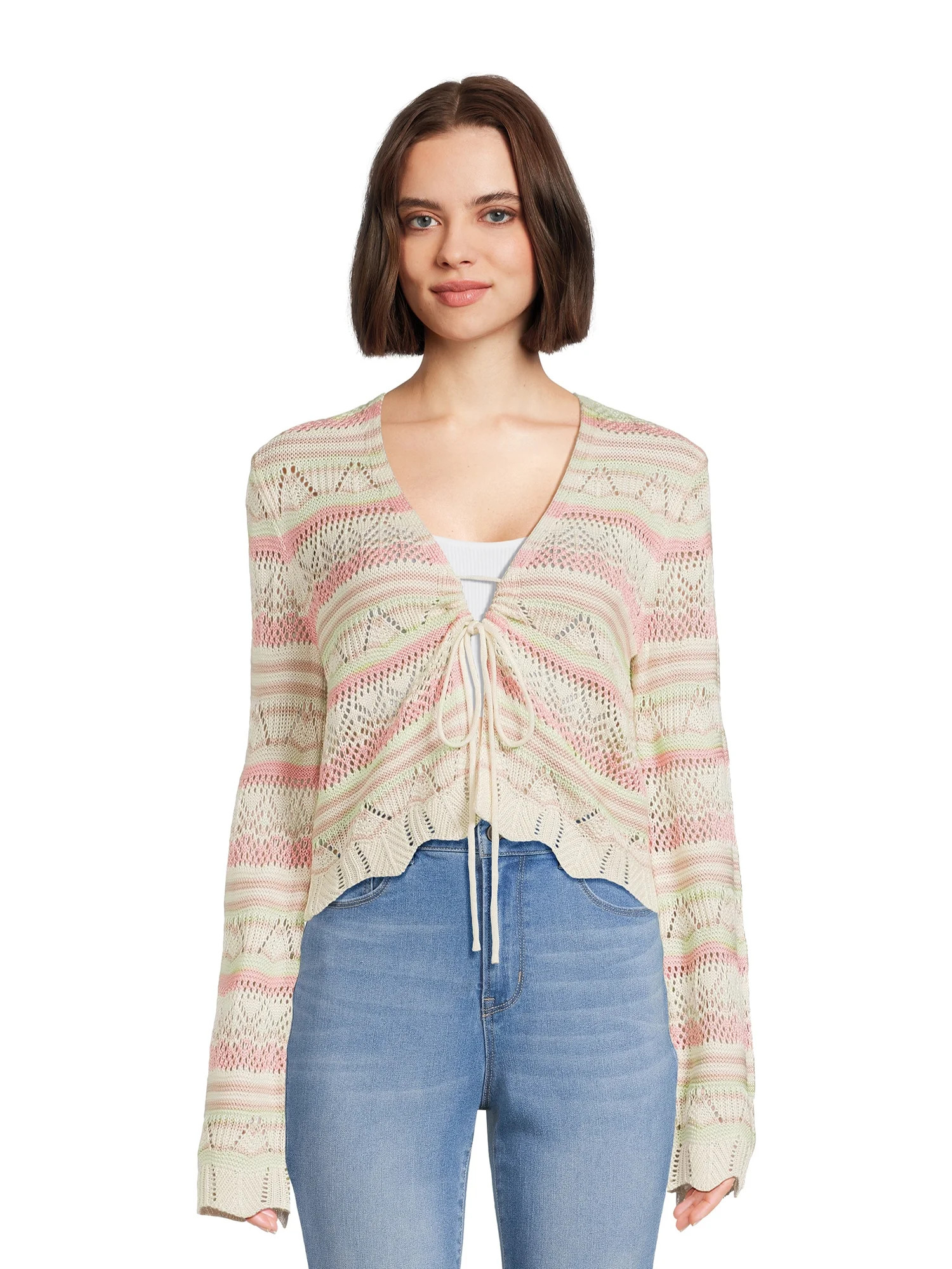 No Boundaries Juniors and Juniors Plus Pointelle Cardigan, Sizes XS-4X | Walmart (US)