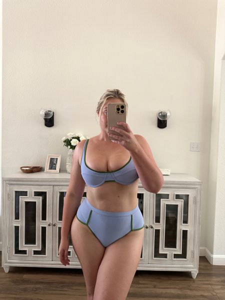 I’m wearing a size XL love that the brand has plus size extending sizing to 4XL and I’m Loving this high waisted retro two piece bikini in the perfect sky blue with emerald green trim✨ 

#LTKtravel #LTKswim #LTKmidsize