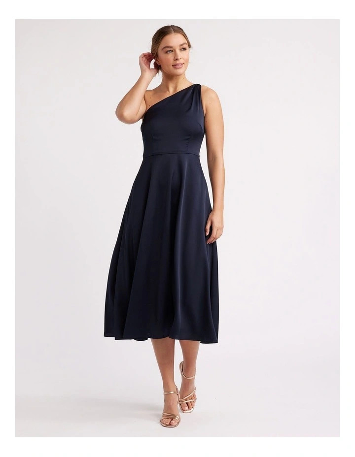 Montreal Asymmetric Midi Dress in Navy | Myer