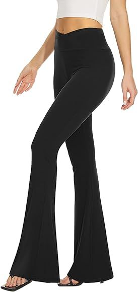 Women’s Black Flare Yoga Pants, Crossover High Waisted Casual Bootcut Leggings | Amazon (US)