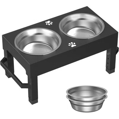 Height Adjustable Dog Bowls Elevated, Raised Dog Bowl Stand With 2 Stainless Steel 7" Dog Food Bowls For Small Medium And Large Dogs | Wayfair North America