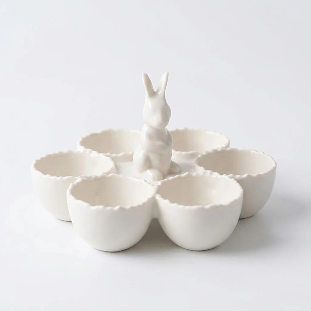 5.9" White Ceramic Easter Bunny Deviled Egg Tray - Porcelain Rabbit Serving Plate for Spring Brun... | Walmart (US)